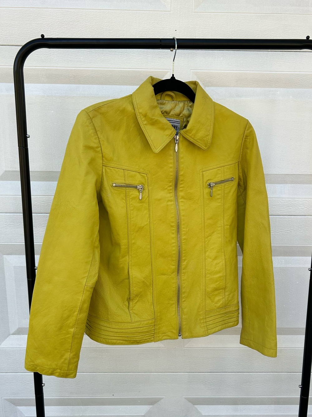 90s neon collared leather jacket